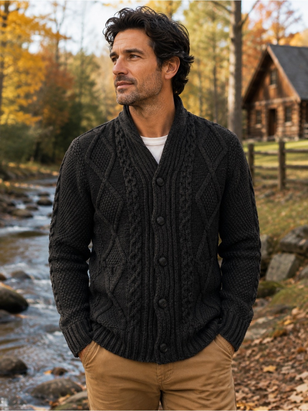 NWT Aran Crafts Men’s XL Merino Wool Irish Cable Knit Cardigan Sweater charcoal